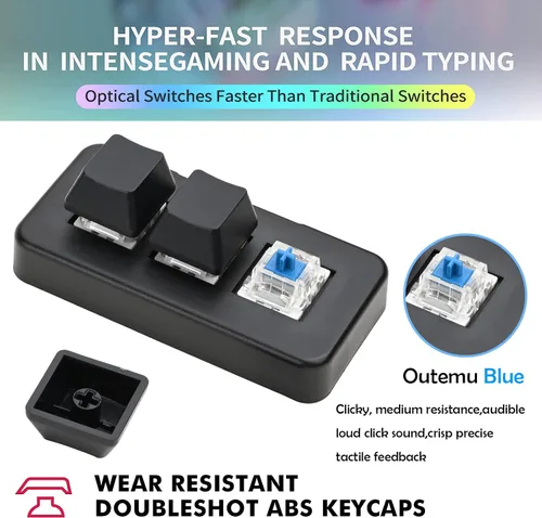 Vista 2 de Mini teclado mecánico inalámbrico USB tipo C Bluetooth de 3 teclas, 9 teclas, teclado macro gammable para juegos, control con una sola mano