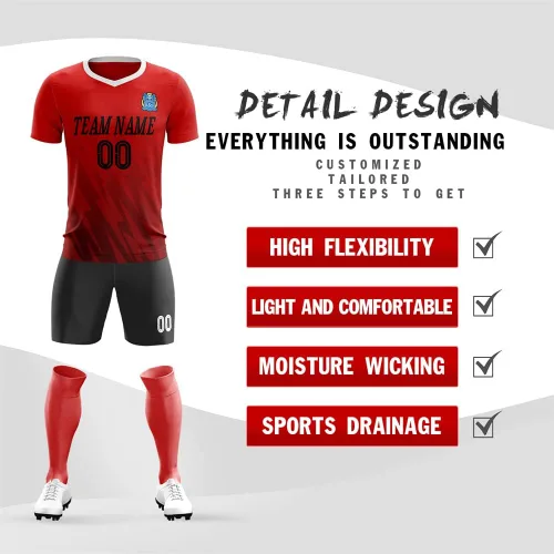 Vista 2 de Uniforme de camiseta de fútbol personalizado para hombres, mujeres, niños, camisa y pantalones cortos personalizados con número de nombre