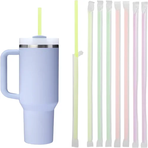 Vista 12 de 200 popotes desechables negros para vasos de 40 onzas, pajitas extralargas desechables para vaso Stanley Cup de 30 onzas y 40 onzas, popote envuelto