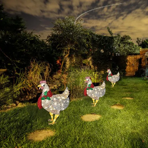 Vista 8 de Plplaaoo Decoración navideña de pollo iluminado con luces LED – Adorno de pollo iluminado con bufanda, funciona con pilas, decoración de pollo