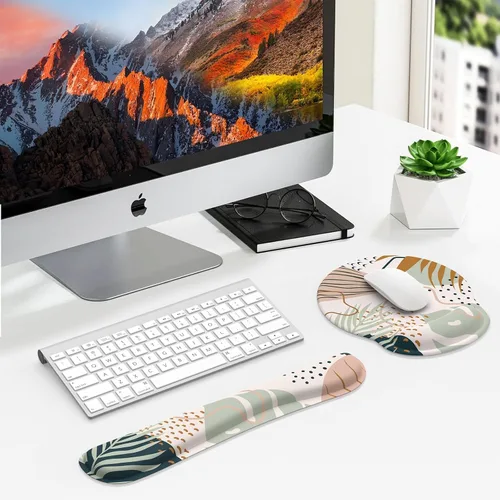 Vista 2 de iLeadon - Juego de alfombrilla de mouse con soporte para muñecas y reposa muñecas para teclado, alfombrilla de mouse ergonómica con base