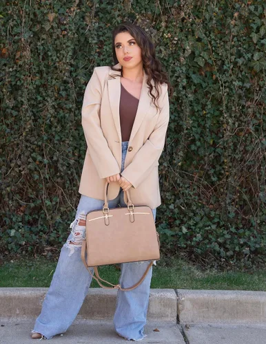 Vista 5 de Zeagoo Blazers casuales para mujer, con bolsillos, manga larga, frente abierto, para trabajo, oficina, con solapa, con botones, traje largo