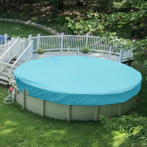 Vista 15 de Patio Cubiertas redondas para piscinas sobre el suelo, cubierta de seguridad para alberca de invierno de 10 pies, lona resistente con cabrestante