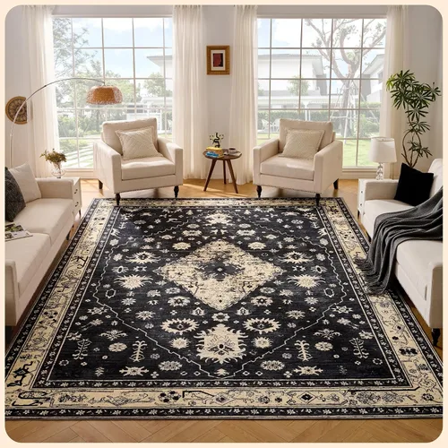 Vista 120 de Istana Alfombra larga antideslizante de 2.5 x 8 para el hogar, para pasillo y cocina, lavable, sedosa y suave al tacto, elegante, color azul y marfil