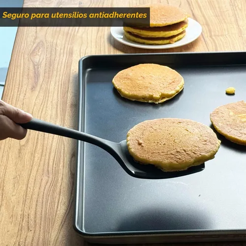 Vista 6 de Espátula volteadora de silicona para panqueques con mango alargado y diseño sin costuras, espátulas de cocina resistentes al calor para utensilios