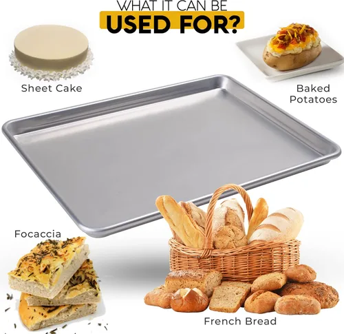 Vista 6 de Alpine Cuisine Bandeja de aluminio para hornear de media hoja de 18 pulgadas, bandeja para hornear galletas con borde