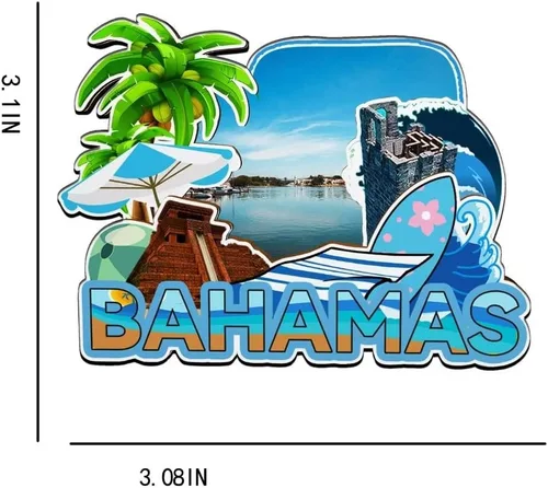 Vista 3 de Imán de las Bahamas Bahamas para nevera de madera 3D Monumentos de viaje coleccionables, decoración hecha a mano -2262