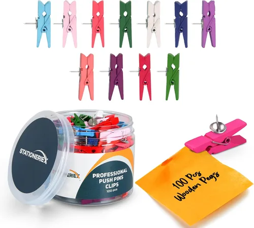 Vista 8 de 25 alfileres con clip de madera para decoración de aulas, clips con pasadores resistentes para tablón de anuncios y tableros de corcho, tachuelas