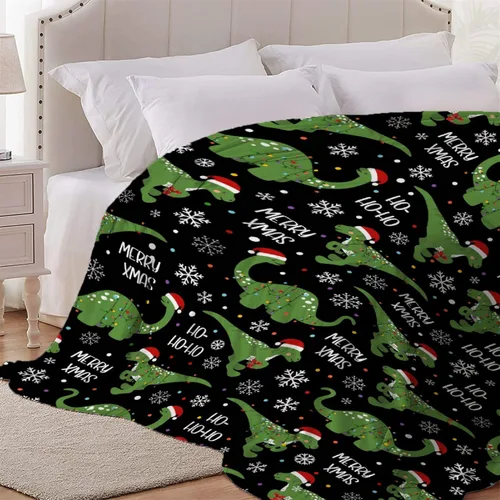 Vista 5 de Regalos de Mantas de Dinosaurio de Navidad Súper Suaves y Ligeras de Franela para Niños, Adultos, Adecuadas para Sofá, Cama, Campamento, Viajes