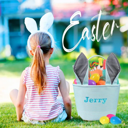 Vista 6 de Jocidea - Cesta de Pascua personalizada, cestas de conejo de Pascua para niños, color azul