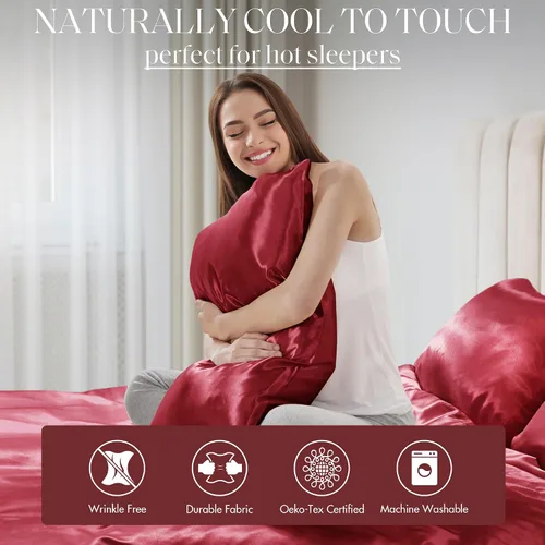 Vista 125 de Madison Park Essentials - Juego de sábanas de satén de lujo y sedoso con brillo natural, bolsillo elástico de 14 pulgadas para colchones de hasta 16