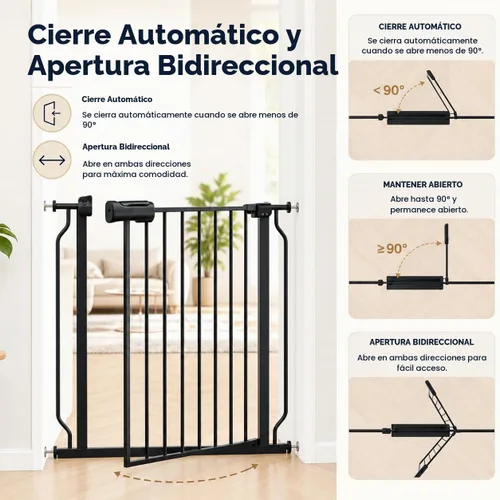 Vista 6 de Puerta para bebé extra ancha con puerta, 52.76 ~ 62.2 pulgadas de ancho, montada a presión, sin taladro, puerta de metal con cierre automático