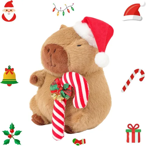 Vista 11 de Peluche de Capibara con Sombrero de Cumpleaños Azul y Lazo de 9 Pulgadas, Lindo Animal de Peluche Suave para Fiestas, Decoración de Fiesta, Juguetes