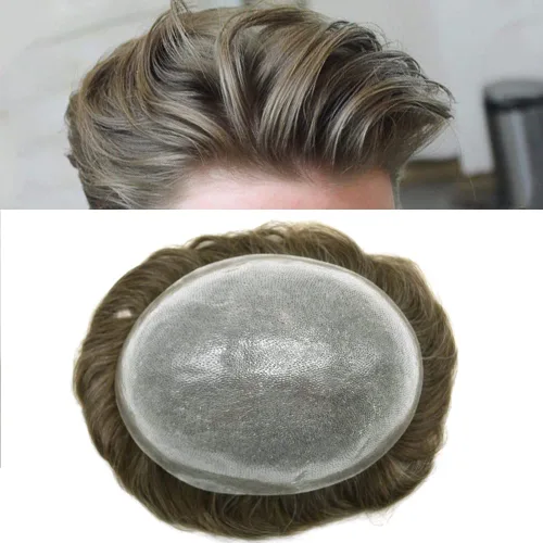 Vista 56 de Toupee para hombres Sistema de reemplazo de cabello humano PU piel fina V-looped Hair Piece Nature Hair System para hombre Toupee 6X8#1B Off Black