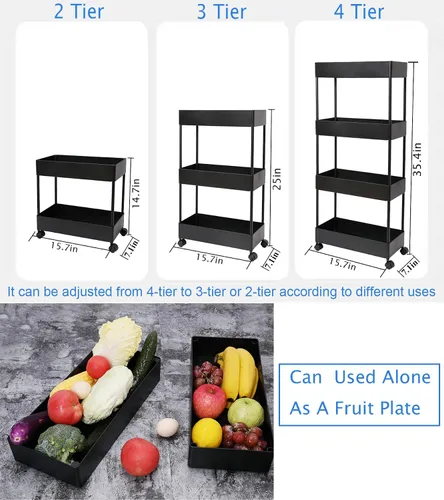 Vista 5 de Carrito de cocina delgado de 4 niveles, organizador de baño para lugares estrechos, estante de almacenamiento multiusos, carrito móvil