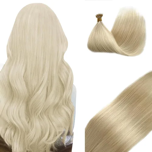 Vista 31 de Extensiones de cabello con micro puntas, 16 pulgadas, balayage, color #18, rubio beige, mezclado #60 rubio platino, extensiones de cabello humano