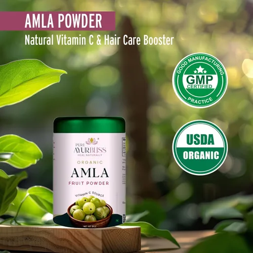 Vista 4 de Amla en polvo, mezcla ayurvédica para la salud digestiva, nutrición vegana y sin gluten, fuente natural de vitamina C para cabello, piel y bienestar