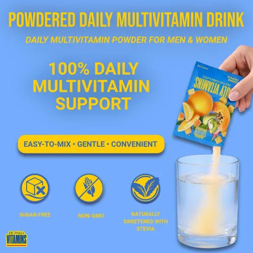 Vista 3 de Dr. Price's Multivitamínico para mujeres y hombres Tropical 30 porciones Suplemento diario en polvo con vitamina C, complejo B y minerales