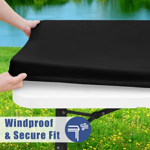Vista 3 de Moosfor Paquete de 6 manteles cuadrados de elastano, manteles elásticos ajustables para pícnic, cubierta de mesa de patio elástica lavable para Negro