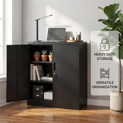 Vista 7 de CJF Gabinete de almacenamiento de metal, armario de almacenamiento de 36 pulgadas de alto con estantes y puertas, gabinetes de metal para oficina