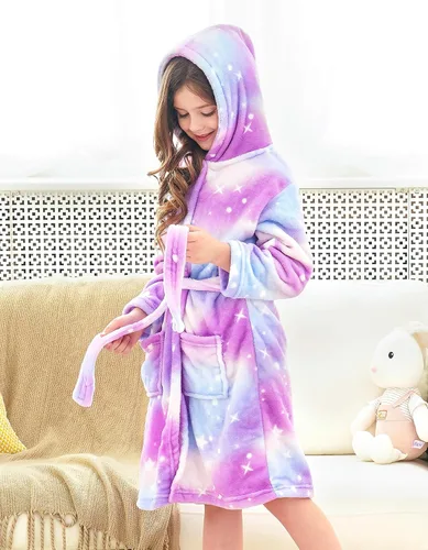 Vista 5 de Doctor Unicorn Suave bata de baño con capucha arcoíris para niñas