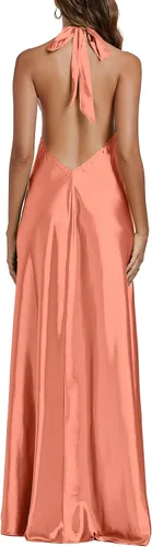 Vista 2 de LYANER Vestido largo sin mangas con anillo de satén para mujer, sin espalda, holgado, con vuelo