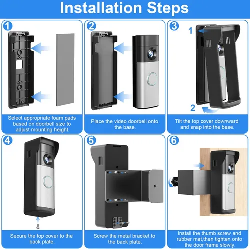Vista 6 de Soporte antirrobo para timbre compatible con Ring 2026 Battery Doorbell/Plus/Pro, sin taladro, soporte inalámbrico para cámara de video con cubierta