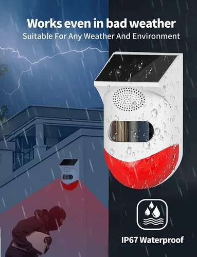 Vista 5 de ChunHee - Alarma solar con sensor de movimiento para exteriores, 2 unidades, activada y ajustable 120dB Loud Sound Strobe Light Security Siren