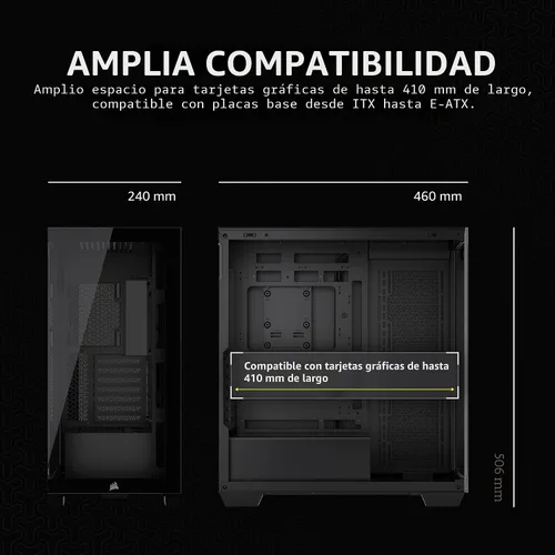 Vista 7 de CORSAIR Carcasa para PC ATX de media torre 3500X, vidrio templado panorámico, compatible con placa base de conexión inversa, no incluye Negro