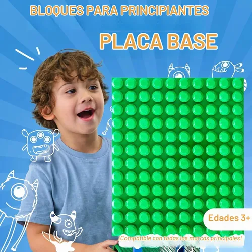 Vista 2 de Strictly Briks Placa base de bloque de construcción de juguete Mega Toy - Placa apilable de ladrillos para principiantes, clavijas grandes para Verde