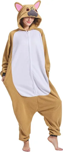 Vista 4 de HOMWERRONT Adult Animal Dog Onesie Pajamas for Women,Dog Costume for Adults,One Piece Halloween Cosplay Sleepwear