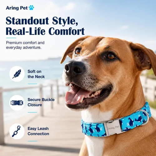 Vista 124 de Aring Pet Collar de algodón, ligero y ajustable, con hebilla de liberación rápida, para perros pequeños, medianos y grandes, para cachorros, S, Hoja