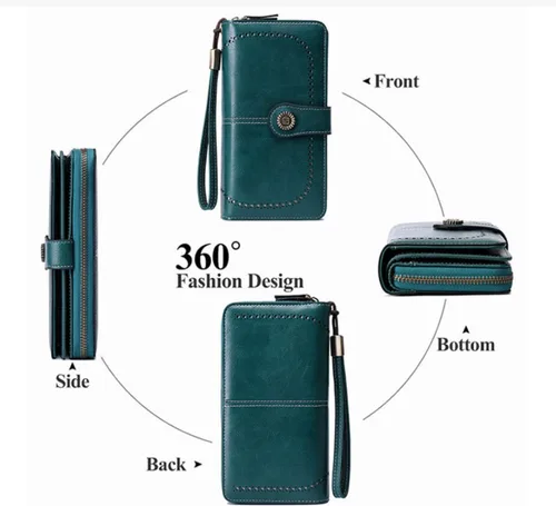 Vista 3 de BLONSO Cartera triple de piel para mujer con bloqueo RFID gran capacidad para mujer Azul Patchwork