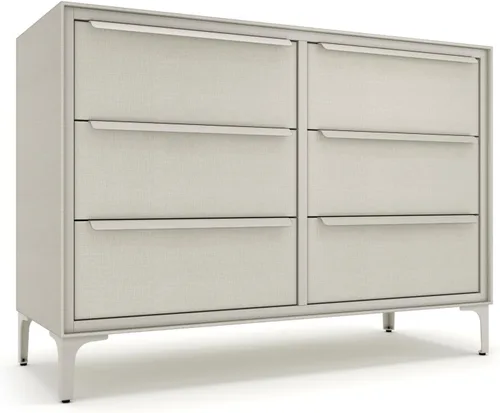 Vista 22 de Naima - Cómoda de tela premium - Marco de metal resistente, 5 cajones espaciosos a prueba de hundimiento con elegantes asas de metal - Solución