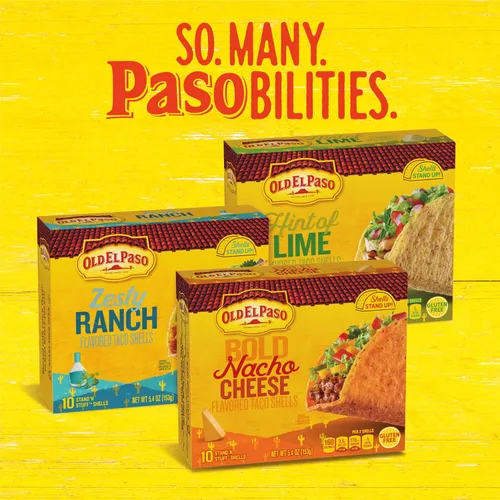 Vista 8 de Old El Paso Stand 'N Stuff Bold Nacho Cheese - Conchas de taco con sabor a queso de nacho, 10 unidades (paquete de 6)