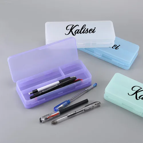 Vista 3 de Caja de lápices transparente de gran capacidad, estuche personalizado de doble capa con nombre, caja de lápices de plástico transparente apilable