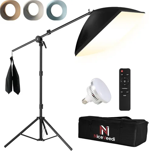 Vista 8 de NiceVeedi Iluminación de fotografía de 85 W, paquete de 2 kits de iluminación softbox profesional de 20 x 28 pulgadas con brazo de pluma de 42