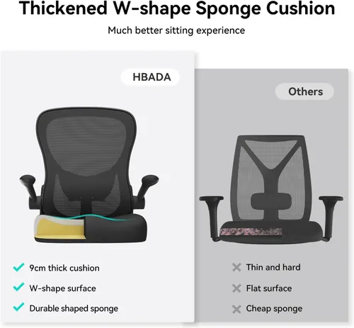 Vista 5 de Hbada - Silla de oficina ergonómica, silla de escritorio con ruedas silenciosas de poliuretano, silla de computadora de malla transpirable