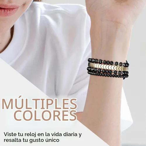 Vista 5 de MOFREE - Pulsera de cuentas compatible con Apple Watch Band de 1.496 in/1.575 in/1.614 in/1.65 in (38, 40, 41 y 42 mm) Series Negro/Oro
