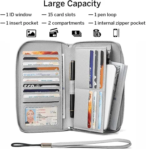 Vista 7 de BROMEN Bolso de mano de cuero para mujer, color blanco con marrón y gris