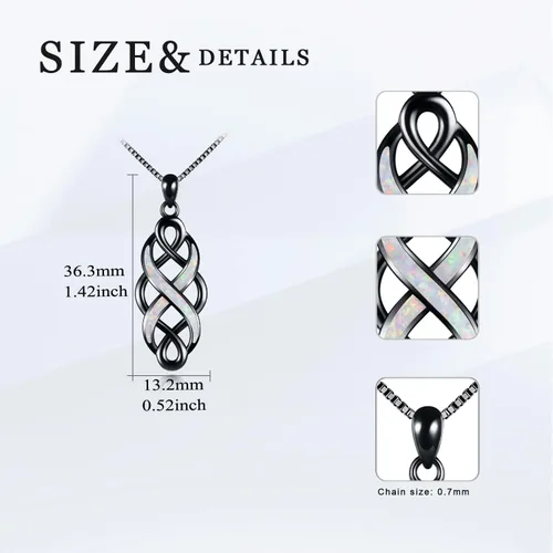 Vista 3 de YFN Collar con colgante de ópalo creado con nudo celta irlandés, collares negros de plata esterlina para mujeres y hombres de 18 pulgadas