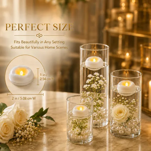 Vista 3 de Paquete de 12 velas LED flotantes sin llama de 5,8 cm, vela flotante activada por agua y operada por batería con más de 180 horas de duración