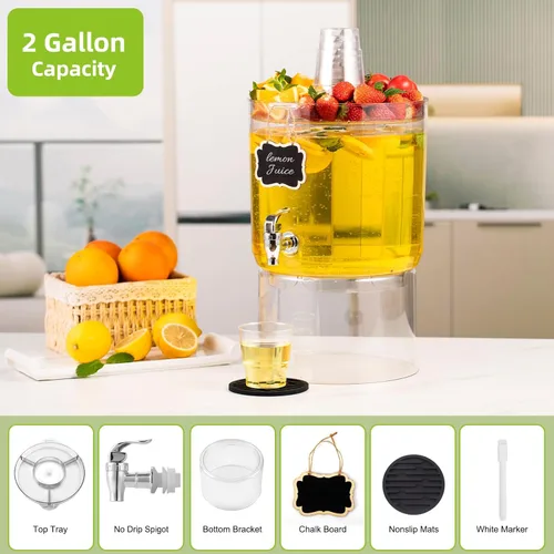 Vista 3 de Dispensador de bebidas de 2 galones para fiestas, dispensador de bebidas sin BPA con grifo sin goteo, dispensadores de jugo con soporte, dispensador