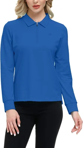 Vista 15 de JINSHI Polo de golf para mujer, de manga larga, con cremallera, deportiva, de secado rápido, atlética, casual, ajustada