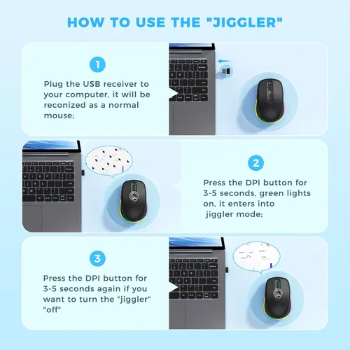 Vista 2 de PEIOUS Ratón Inalámbrico Jiggler – Ratones Inalámbricos LED con Jiggler Mover Integrado, Ratón Móvil Recargable para Computadora con Movimiento