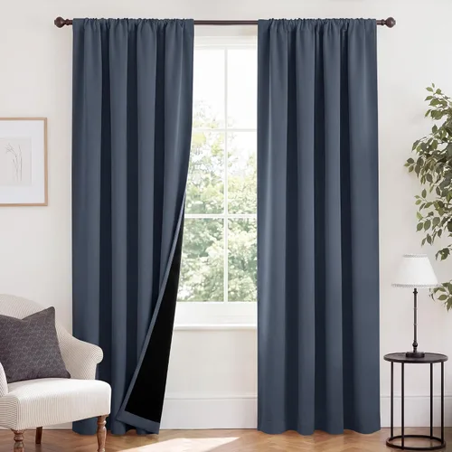 Vista 12 de NICETOWN Biscotti Beige 100% Cortinas opacas de 45" de largo para cocina, bolsillo con varilla para sótano completamente opaco, cortinas térmicas