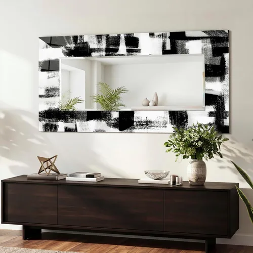 Vista 7 de Empire Art Direct Espejo de pared rectangular biselado en blanco y negro con vidrio templado impreso abstracto, tocador, espejo de baño, listo