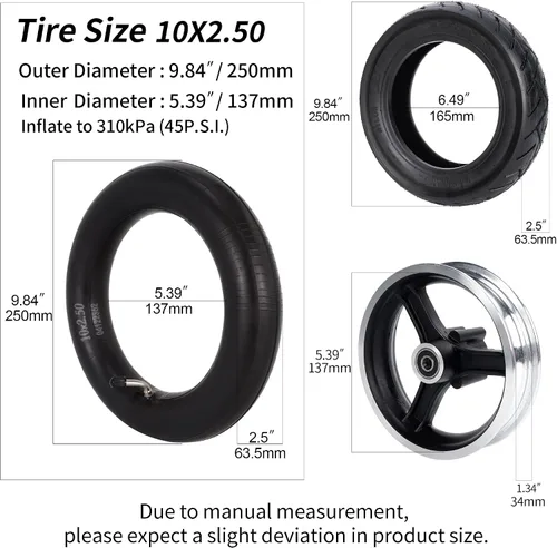 Vista 2 de Repuesto de neumático o tubo interior y neumático de 10 x 2.50 para scooters eléctricos inteligentes de equilibrio automático, aerotabla se adapta a