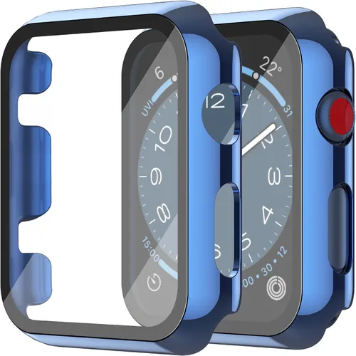Vista 23 de Misxi Juego de 2 Fundas de Vidrio Templado Compatibles con Apple Watch Series 3 y Series 2 de 1.496 Pulgadas, Protector de Pantalla de Policarbonato