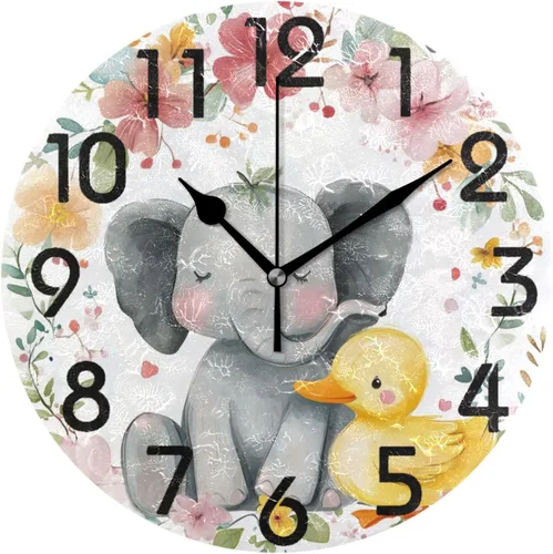 Vista 21 de Spring Hummingbird - Reloj de pared redondo con estampado de flores, 9.5 pulgadas, funciona con pilas, reloj de escritorio analógico silencioso